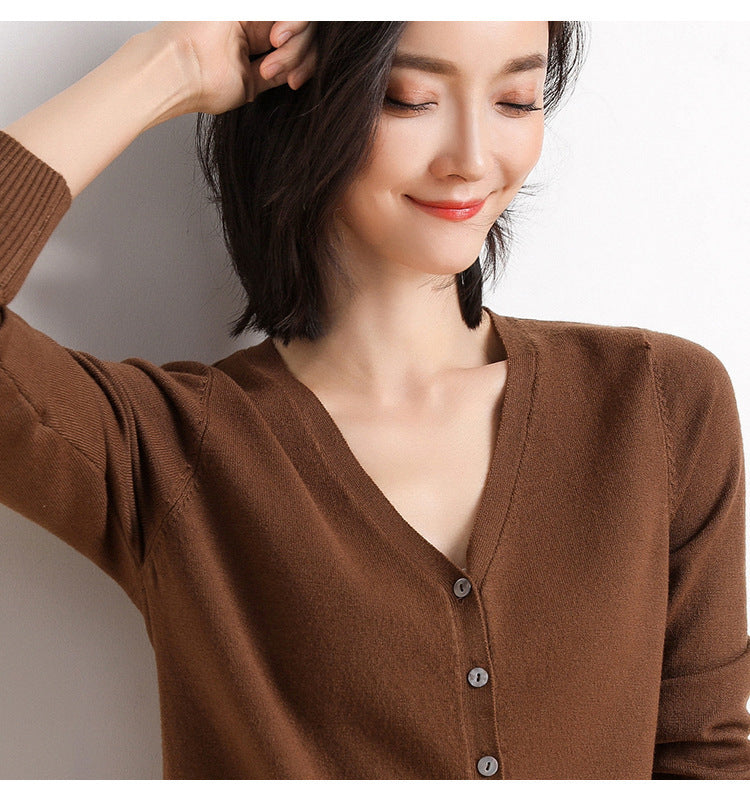 Knitwear Coat Solid Color Slim Fit Woolen Knit Outer Sweater Women
