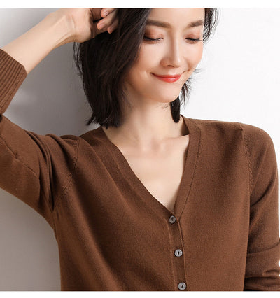 Knitwear Coat Solid Color Slim Fit Woolen Knit Outer Sweater Women