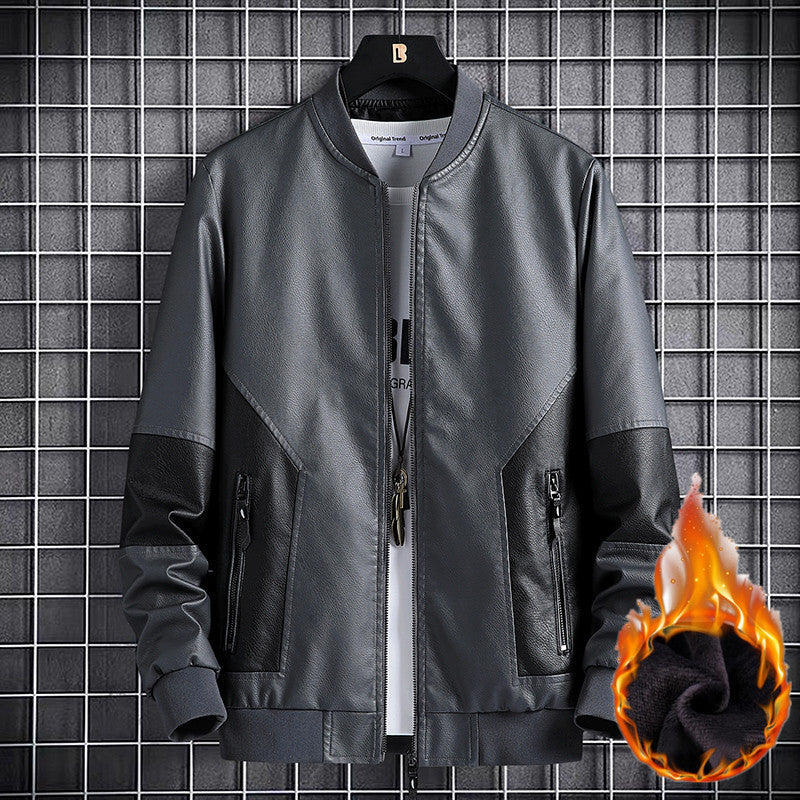 Slim-Fit Leather With Baseball Collar