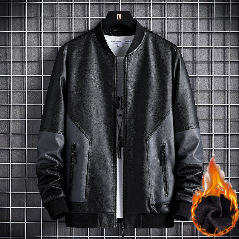 Slim-Fit Leather With Baseball Collar