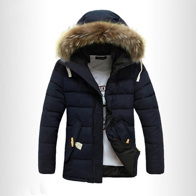 Winter Fur Collar Cotton-Padded Jacket Men's Korean Style Slim Mid-Length Men's Student Padded Jacket And Velvet Thick Hooded Jacket