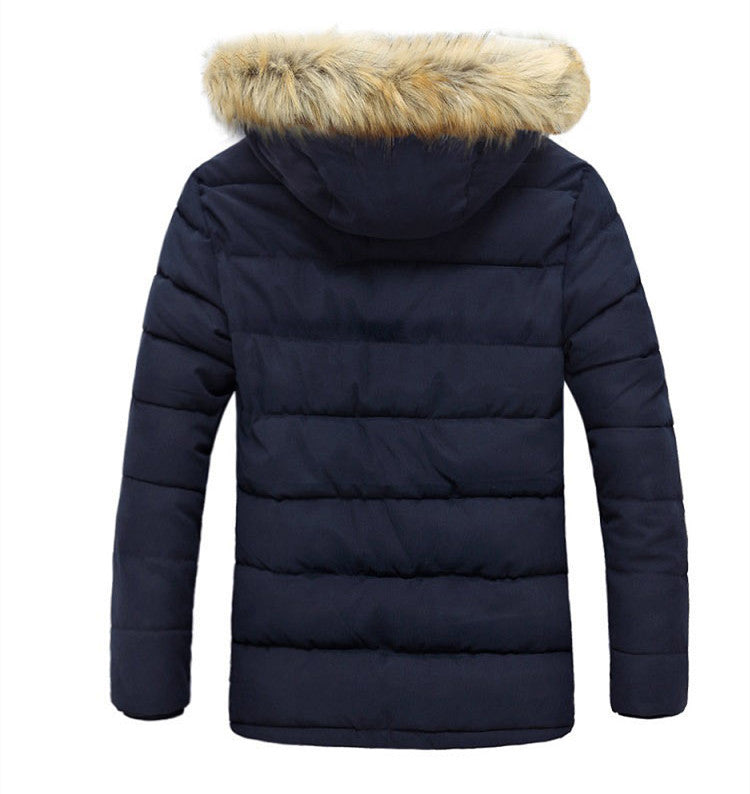 Winter Fur Collar Cotton-Padded Jacket Men's Korean Style Slim Mid-Length Men's Student Padded Jacket And Velvet Thick Hooded Jacket