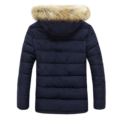 Winter Fur Collar Cotton-Padded Jacket Men's Korean Style Slim Mid-Length Men's Student Padded Jacket And Velvet Thick Hooded Jacket
