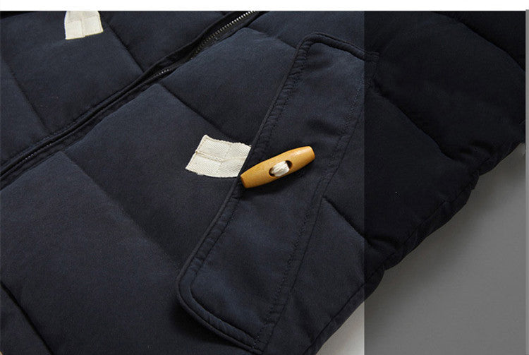 Winter Fur Collar Cotton-Padded Jacket Men's Korean Style Slim Mid-Length Men's Student Padded Jacket And Velvet Thick Hooded Jacket