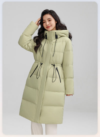 Drawstring Waist Long Below The Knee Down Jacket Women's Winter Casual Warm Jacket