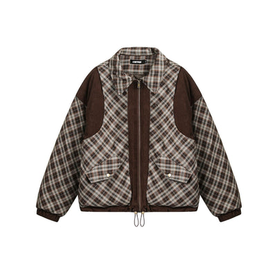 Winter Warm American Retro Plaid Patchwork Cotton-padded Jacket