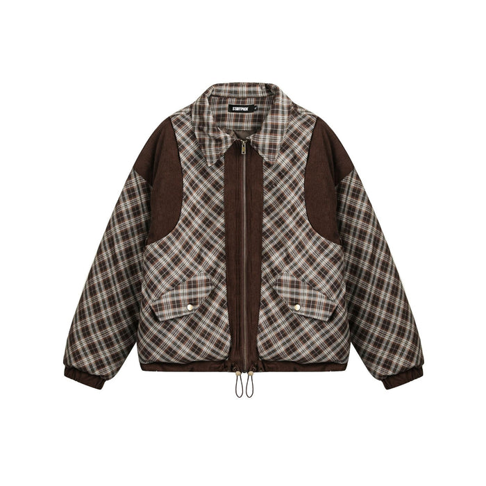 Winter Warm American Retro Plaid Patchwork Cotton-padded Jacket
