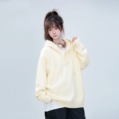 Hooded Sweater Half Cardigan Knitwear