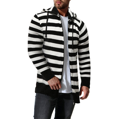 Striped Long Sleeve Hooded Zip-up Coats