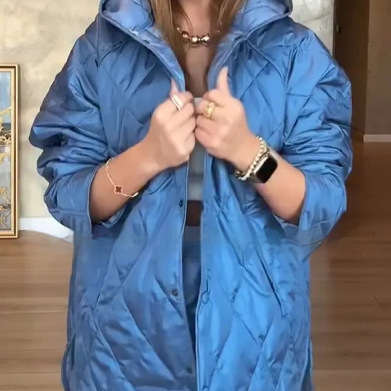 Winter Jacket Casual Rhombus Quilted Hooded Lightweight Jacket For Women