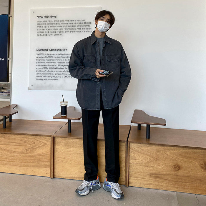 Men's Autumn Loose Washed Denim Shirt Jacket