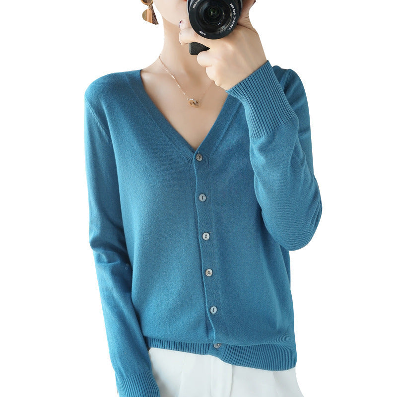 Knitwear Coat Solid Color Slim Fit Woolen Knit Outer Sweater Women