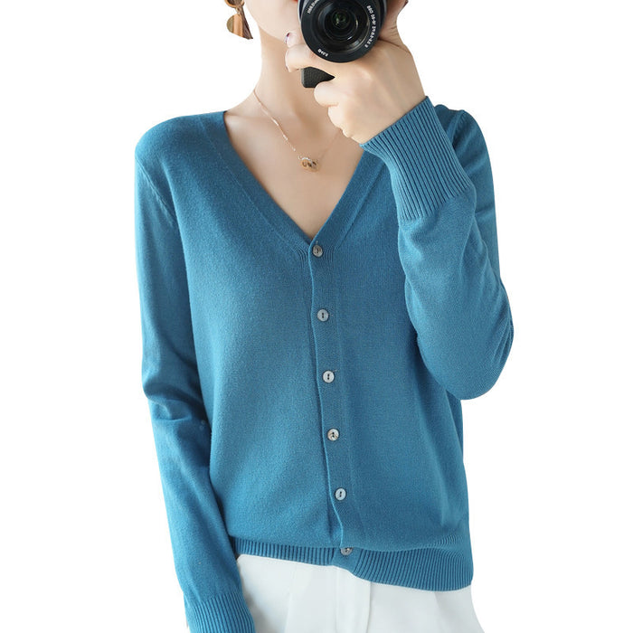 Knitwear Coat Solid Color Slim Fit Woolen Knit Outer Sweater Women