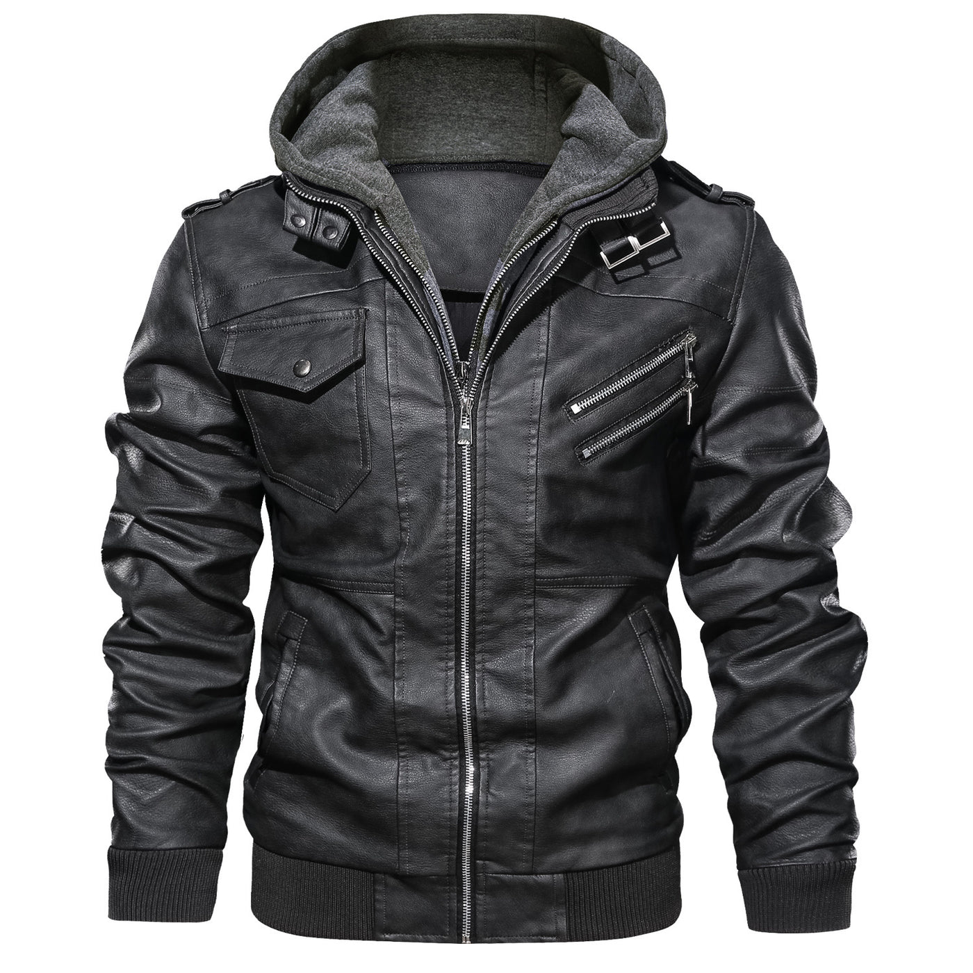 Men's Leather Jackets, Faux Leather Jacket For Men Lapel Zip-Up Slim Fit Coat