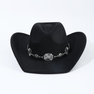 Autumn And Winter Fashion Western Cowboy Hat Alloy Accessories Broad-brimmed Hat European And American Style Curling