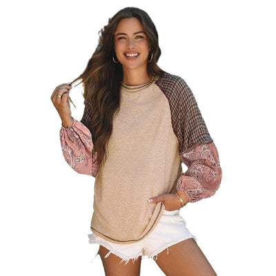 Autumn Crew Neck Knitwear Women's  Multi-color Printed Long-sleeved Top Women