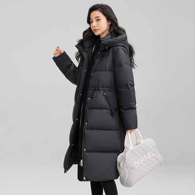 Drawstring Waist Long Below The Knee Down Jacket Women's Winter Casual Warm Jacket