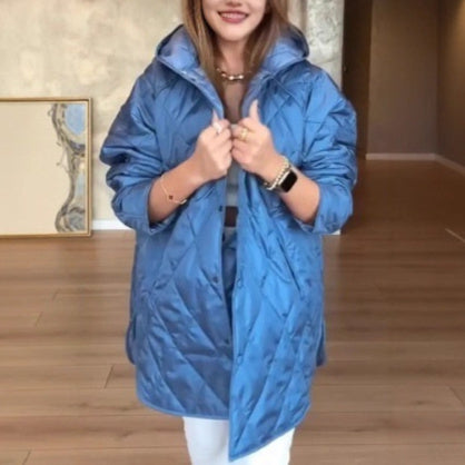 Winter Jacket Casual Rhombus Quilted Hooded Lightweight Jacket For Women