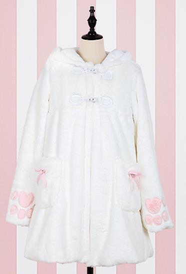 Women Winter Cartoon Fur Coats Japanese Kawaii Sweet Cat Paw Embroidery Faux Fur Soft Sister Long Warm Overcoat with Ears Hooded