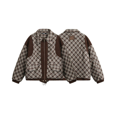 Winter Warm American Retro Plaid Patchwork Cotton-padded Jacket