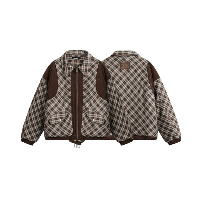 Winter Warm American Retro Plaid Patchwork Cotton-padded Jacket