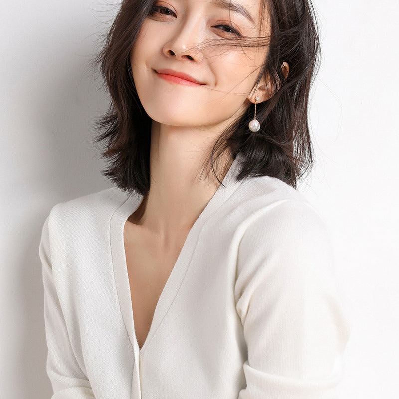 Knitwear Coat Solid Color Slim Fit Woolen Knit Outer Sweater Women