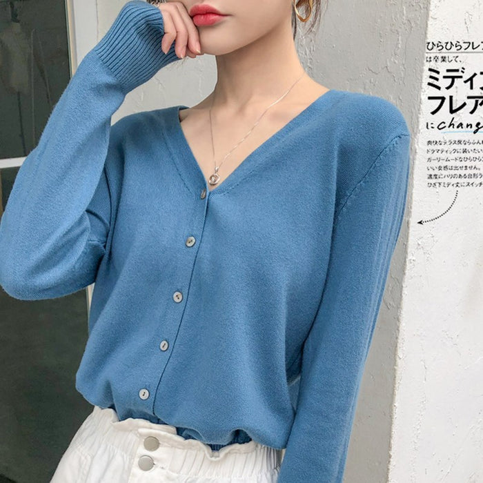 Knitwear Coat Solid Color Slim Fit Woolen Knit Outer Sweater Women