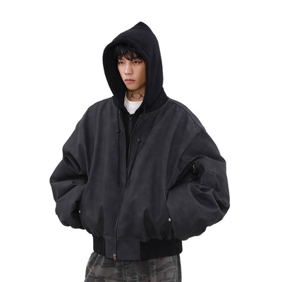 Loose Casual Hooded Coat Idle Style False Two-piece Jackets