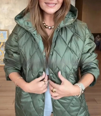 Winter Jacket Casual Rhombus Quilted Hooded Lightweight Jacket For Women