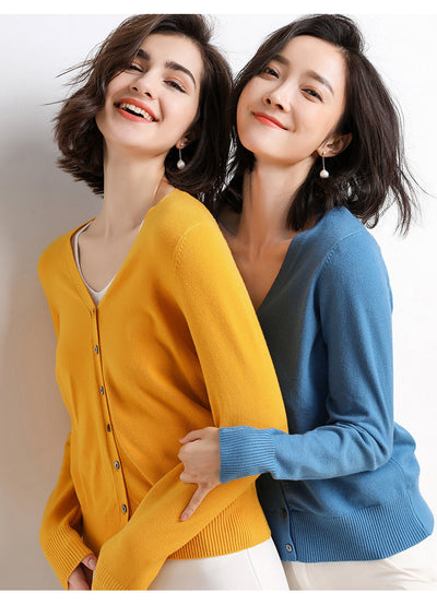 Knitwear Coat Solid Color Slim Fit Woolen Knit Outer Sweater Women