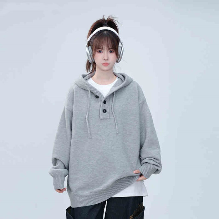 Hooded Sweater Half Cardigan Knitwear