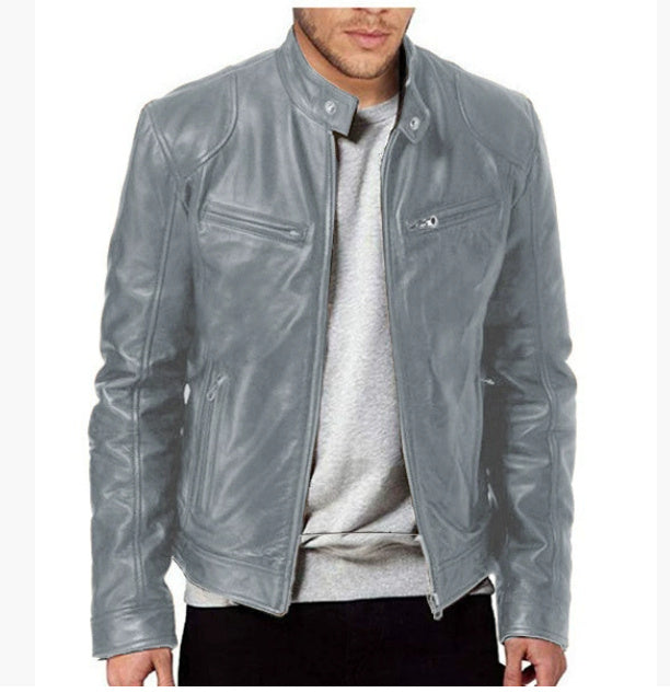Pu Leather Collar Slim Leather Jacket