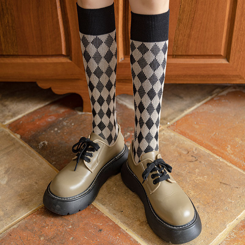 Slimming Versatile Rhombus Calf Socks Women
