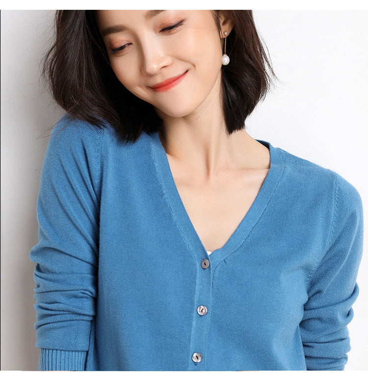 Knitwear Coat Solid Color Slim Fit Woolen Knit Outer Sweater Women
