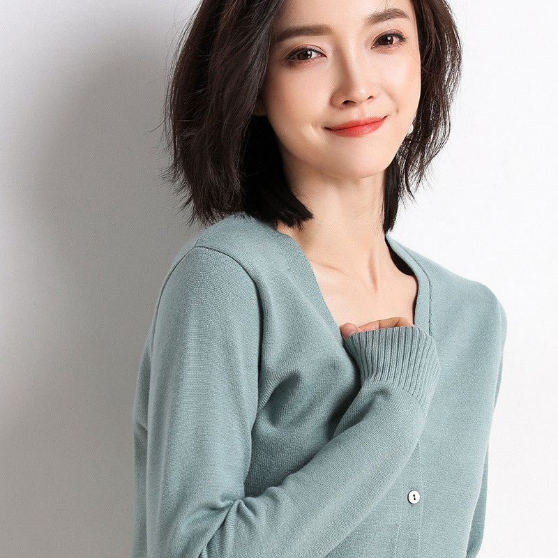Knitwear Coat Solid Color Slim Fit Woolen Knit Outer Sweater Women